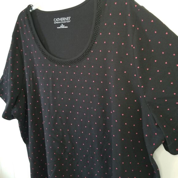 Catherines Top Women Plus 2X 22/24W Black Red Hearts Short Sleeve - Picture 5 of 9